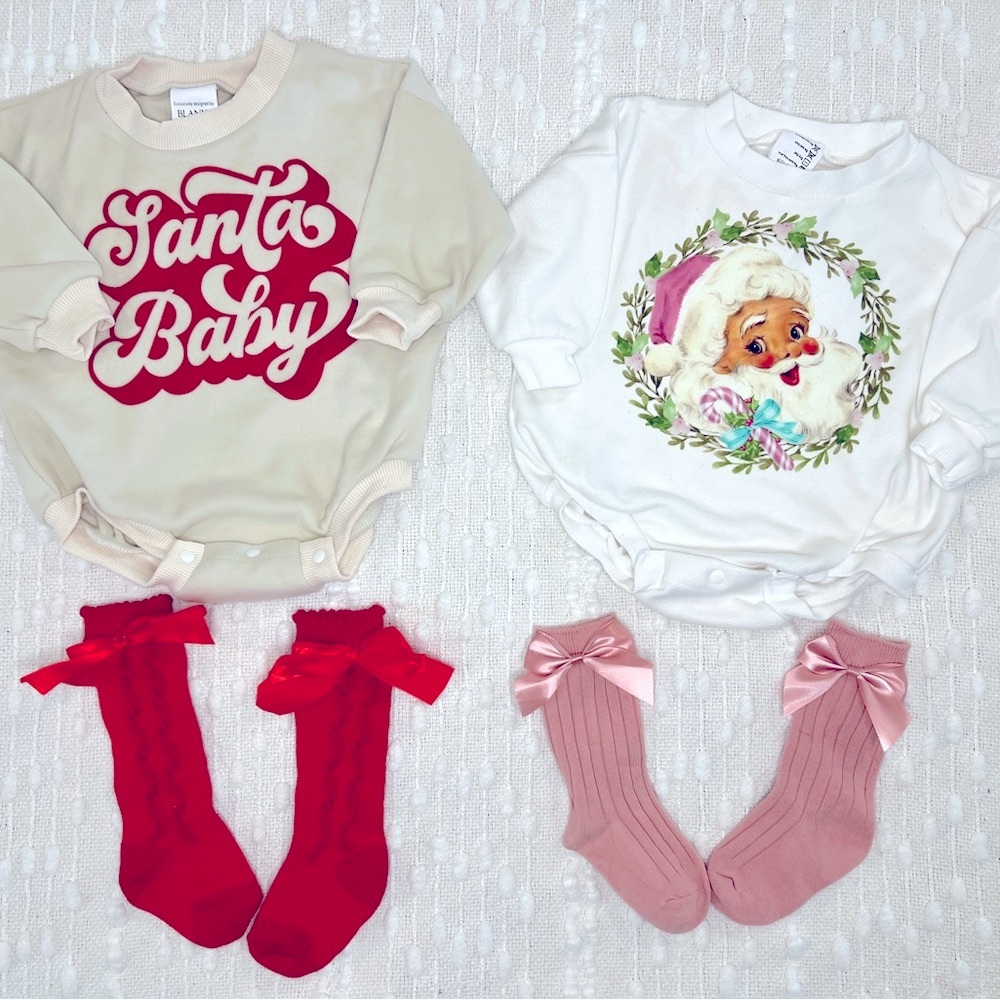 Santa Baby and Santa Claus Baby Onesies with Socks